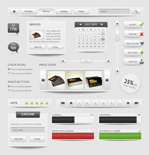 The gray web interface element PSD material