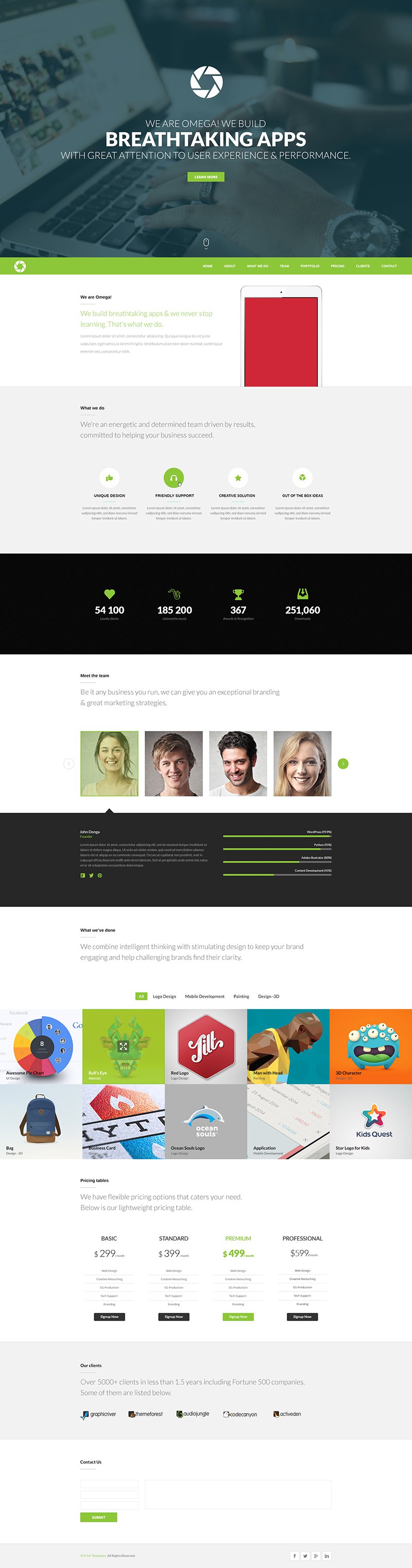 Omega - Free One Page Website Template PSD