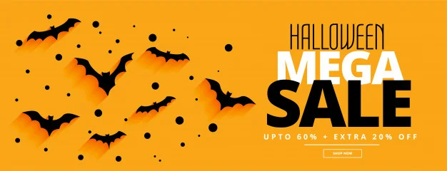 Flat Style Halloween Mega Sale Yellow Banner