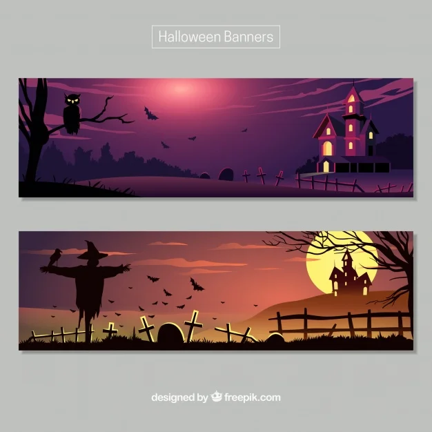 Halloween Banners with Dark Landscapes