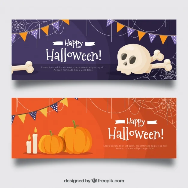 Halloween Celebration Banners with Bones Pumpkins