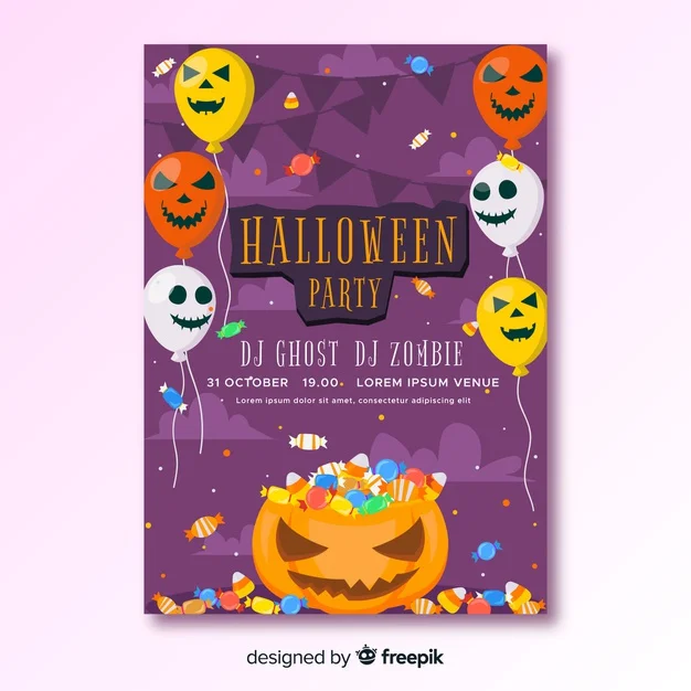 Happy Halloween Party Poster with Balloons
