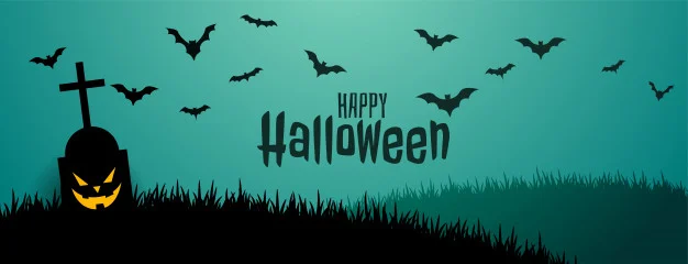 Spooky Scary Halloween Banner with Flying Bats