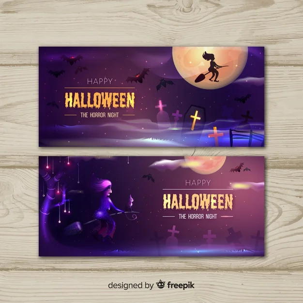 Witch Broom Halloween Banners