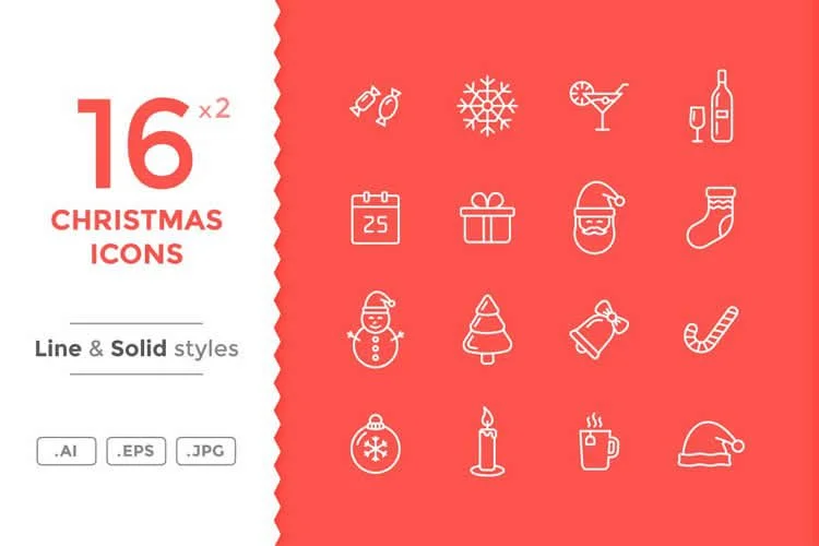 Line & Solid Christmas Icons