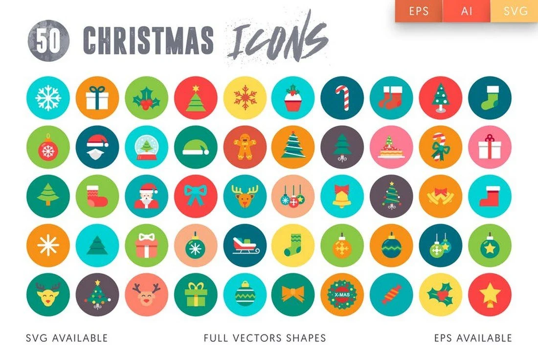 50 Flat Christmas Icons
