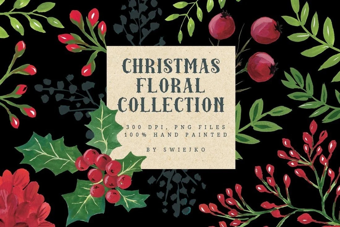 Watercolor Christmas Florals Collection