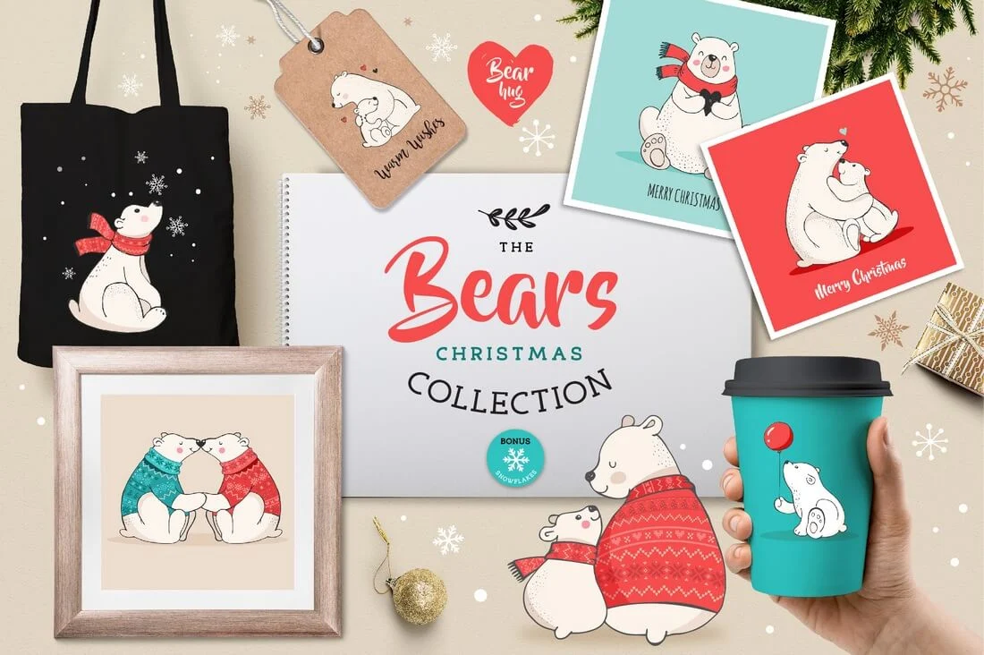 Polar Bears, Christmas Illustrations